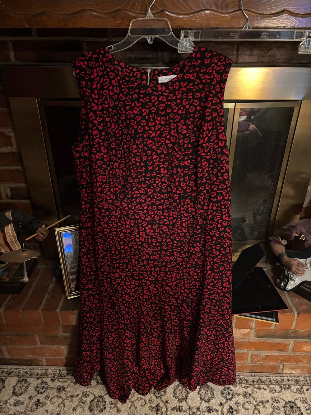 Calvin Klein Black Maxi Dress with Red Animal Print